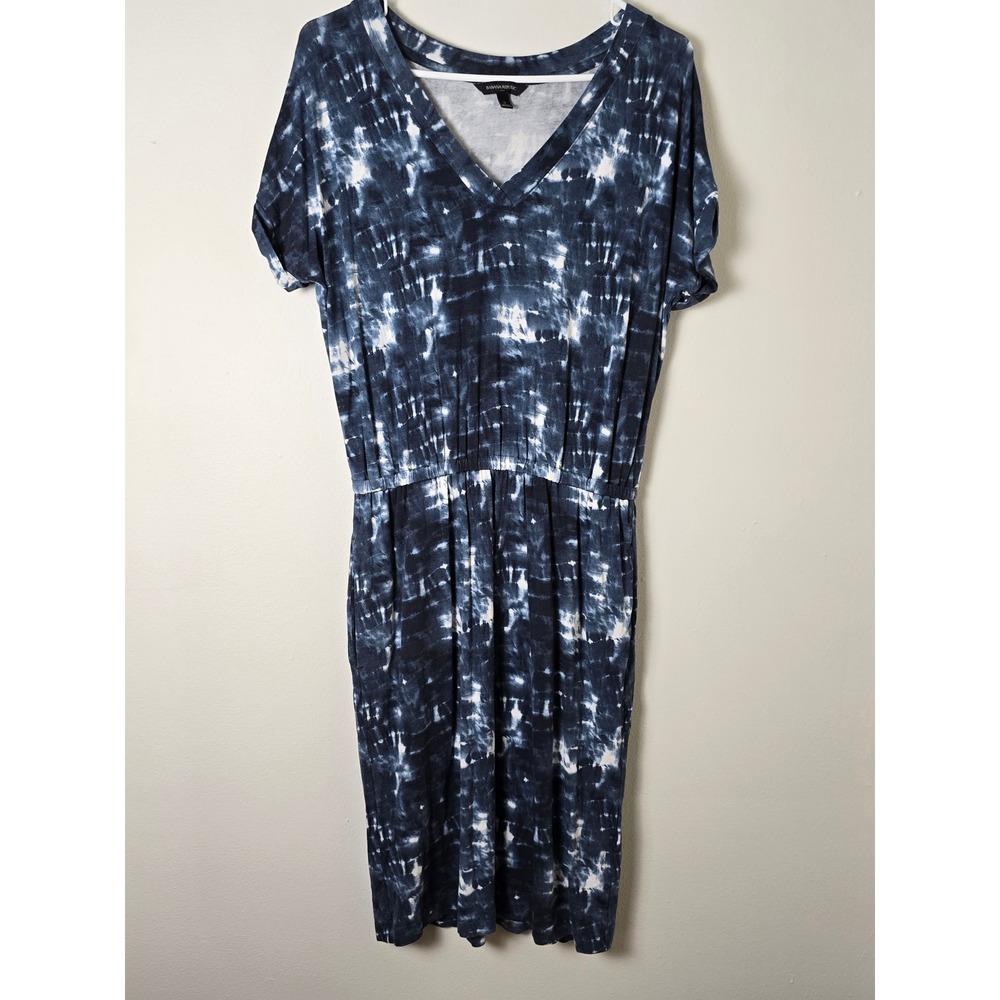 Banana Republic Dress Womens Small Blue Tie Dye Short Sleeve Casual V Neck